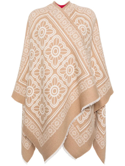Tiles-Print Reversible Poncho