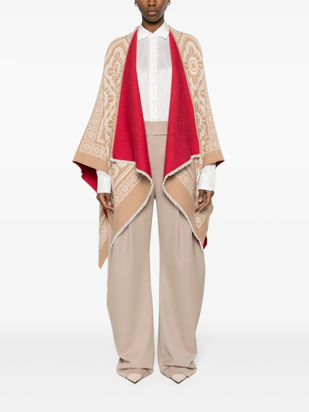 Tiles-Print Reversible Poncho