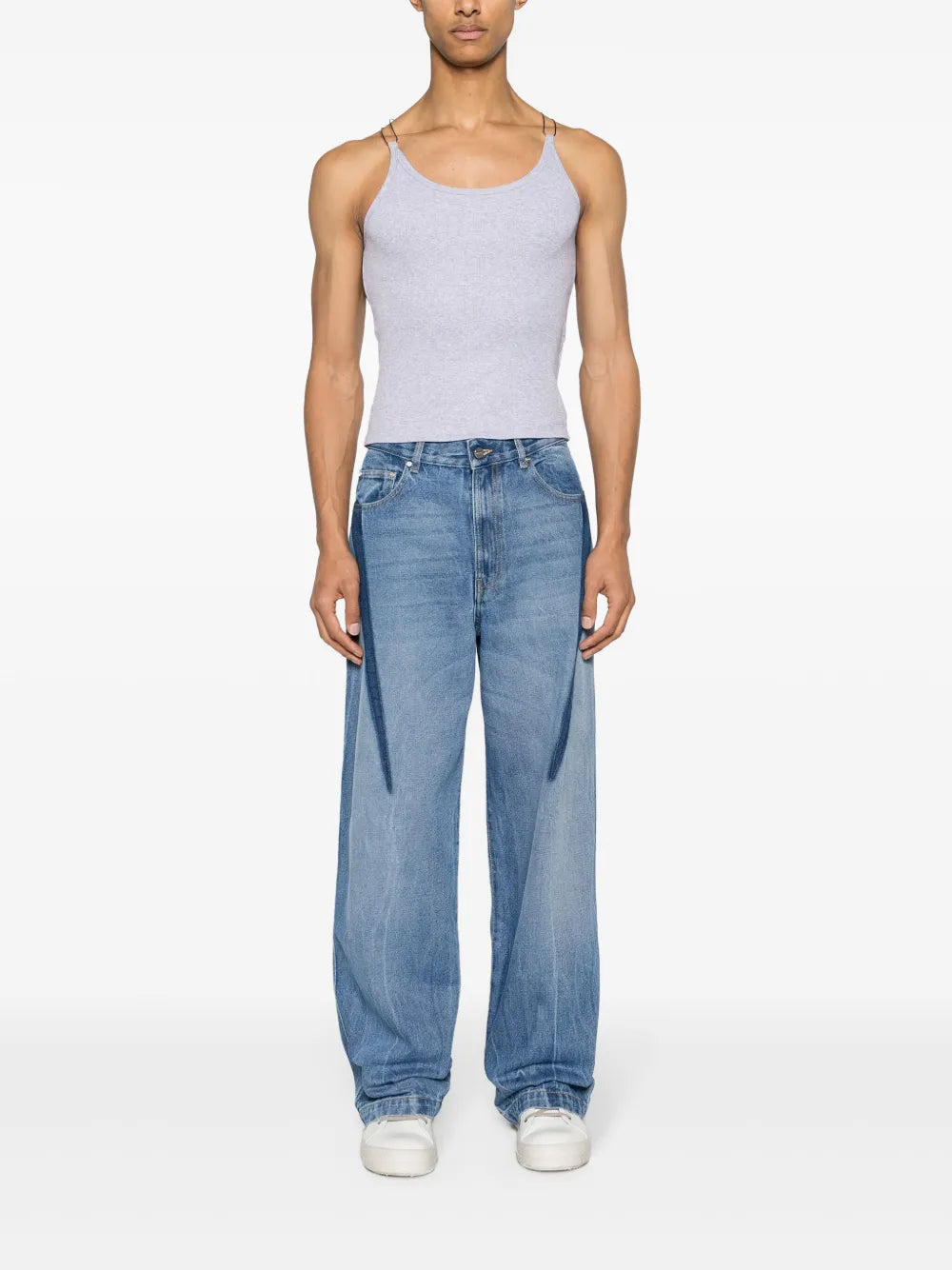 Slouchy Darted Wide-Leg Jeans
