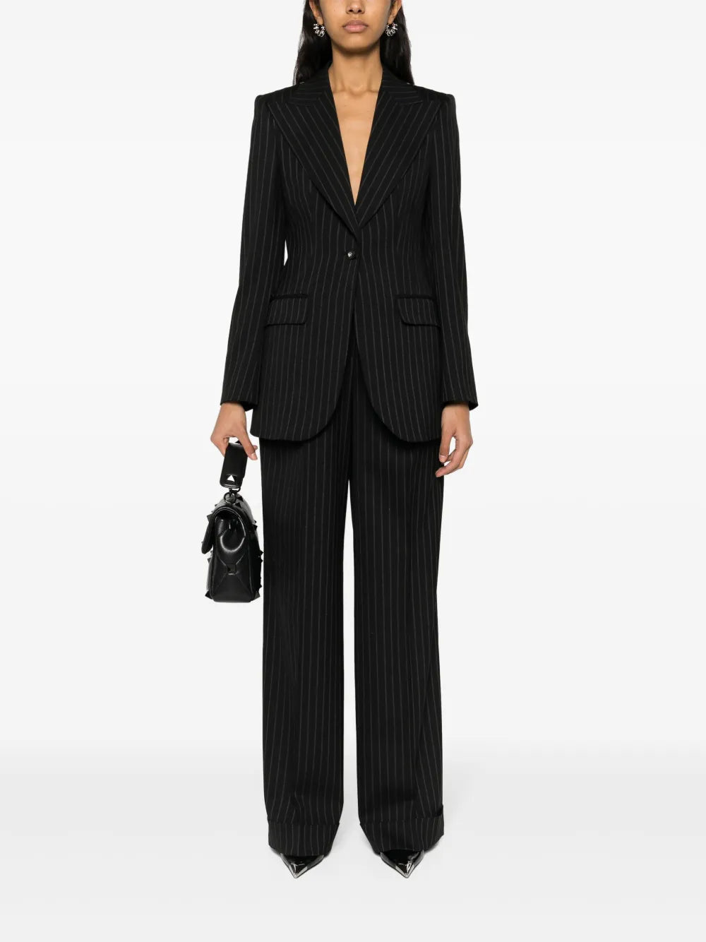 Pinstriped Single-Breasted Blazer
