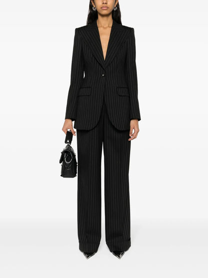 Pinstriped Single-Breasted Blazer