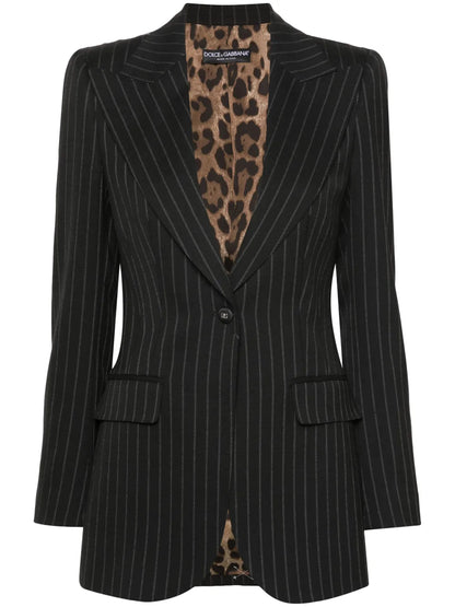 Pinstriped Single-Breasted Blazer
