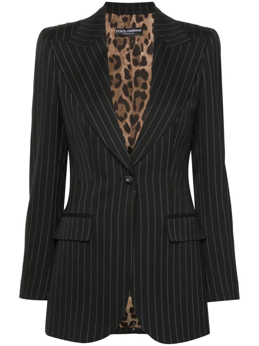 Pinstriped Single-Breasted Blazer
