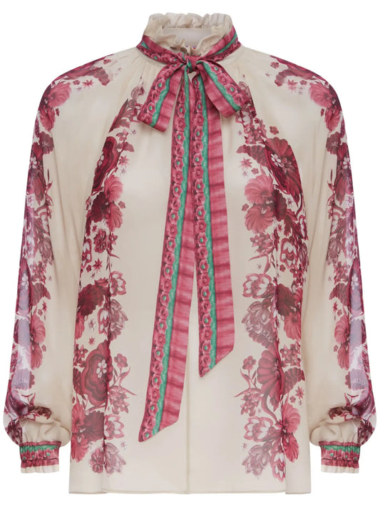 Cerere Floral-Print Silk Blouse