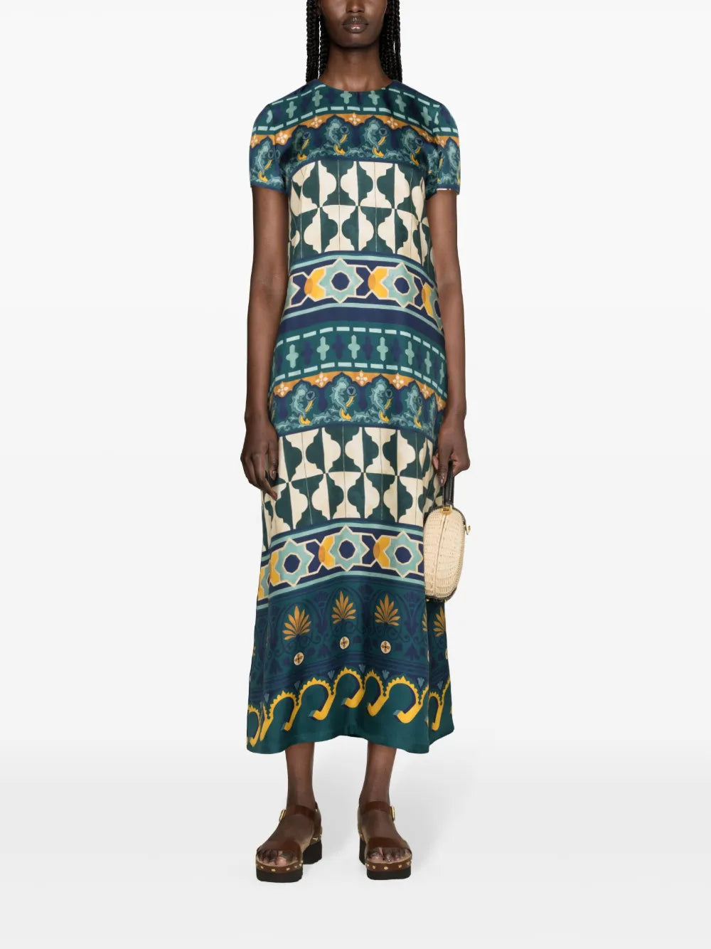 Geometric-Print Silk Swing Dress