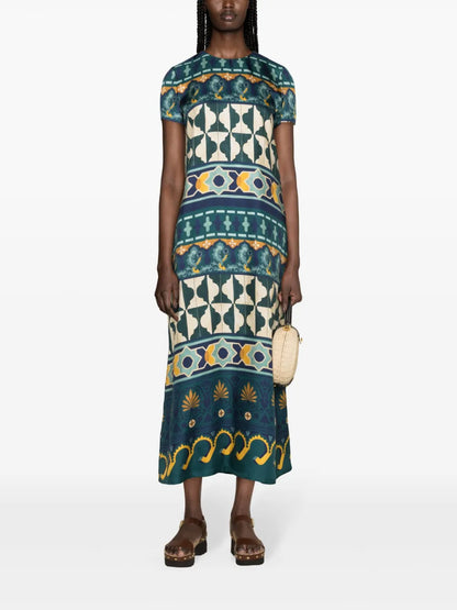 Geometric-Print Silk Swing Dress