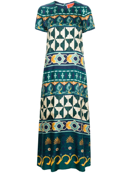 Geometric-Print Silk Swing Dress