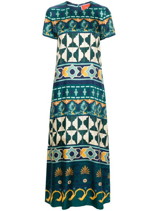Geometric-Print Silk Swing Dress
