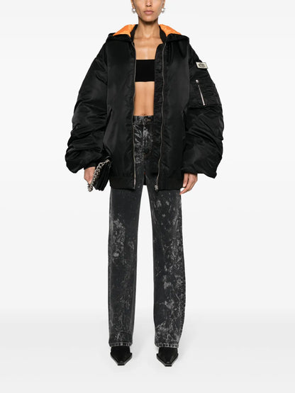Drop-Shoulder Hooded Bomber Jacket