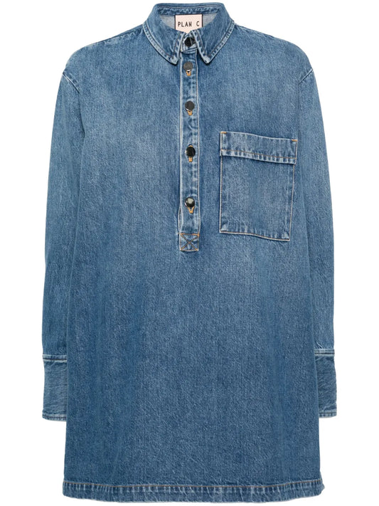 Side-Buttoned Denim Blouse