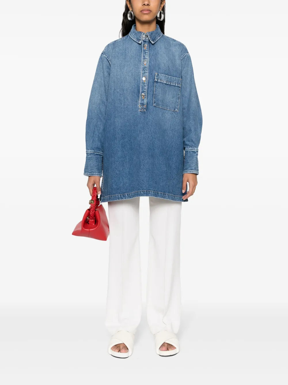 Side-Buttoned Denim Blouse