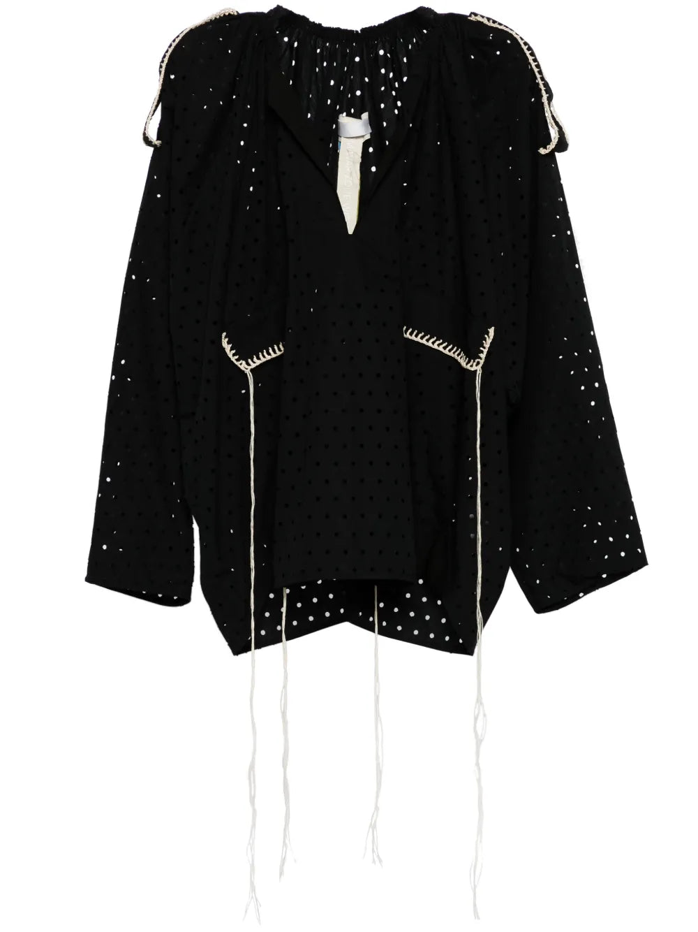 Perforated Thread-Detail Cotton Blouse