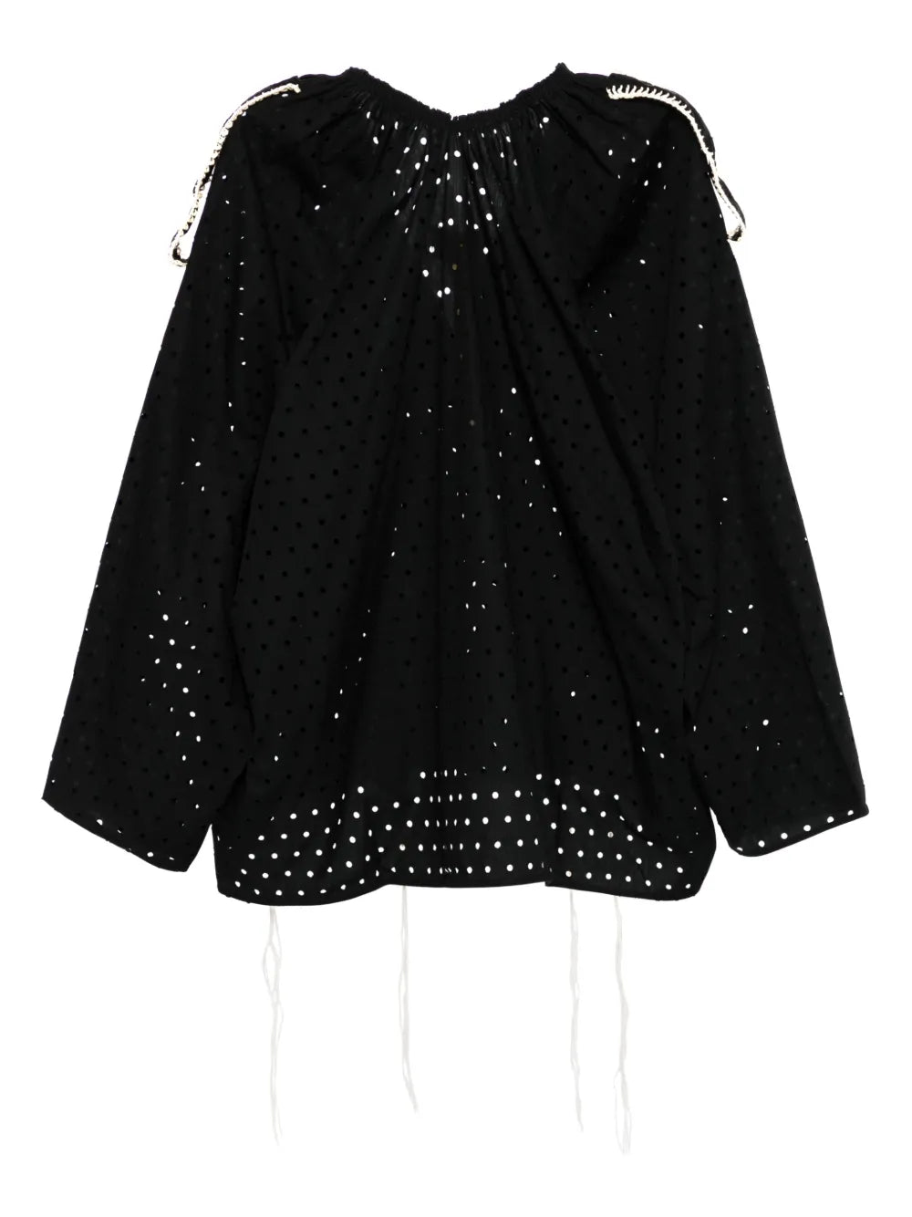 Perforated Thread-Detail Cotton Blouse