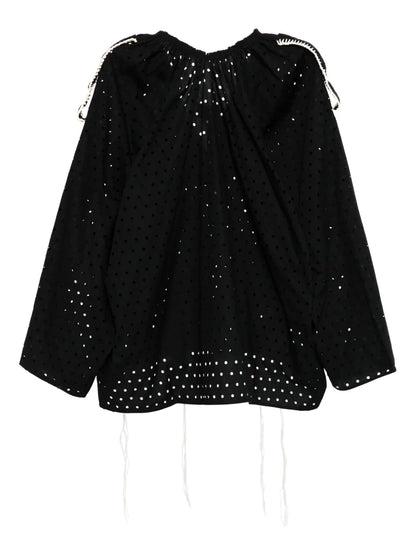 Perforated Thread-Detail Cotton Blouse