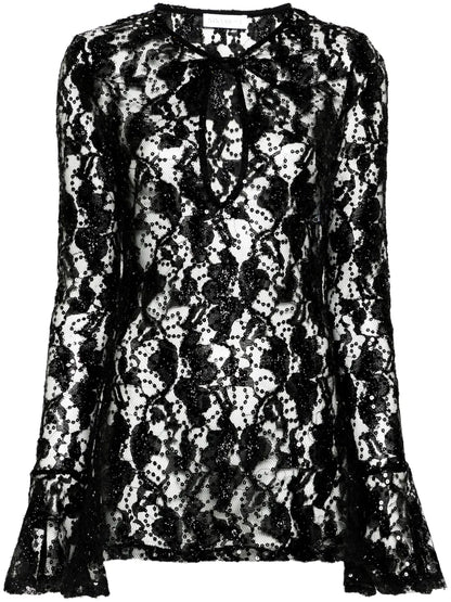 Sequinned Sheer-Lace Top
