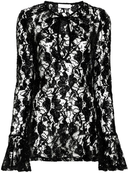 Sequinned Sheer-Lace Top