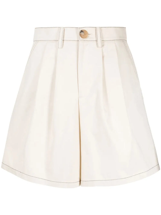 Contrast-Stitching Wide-Leg Cotton Shorts
