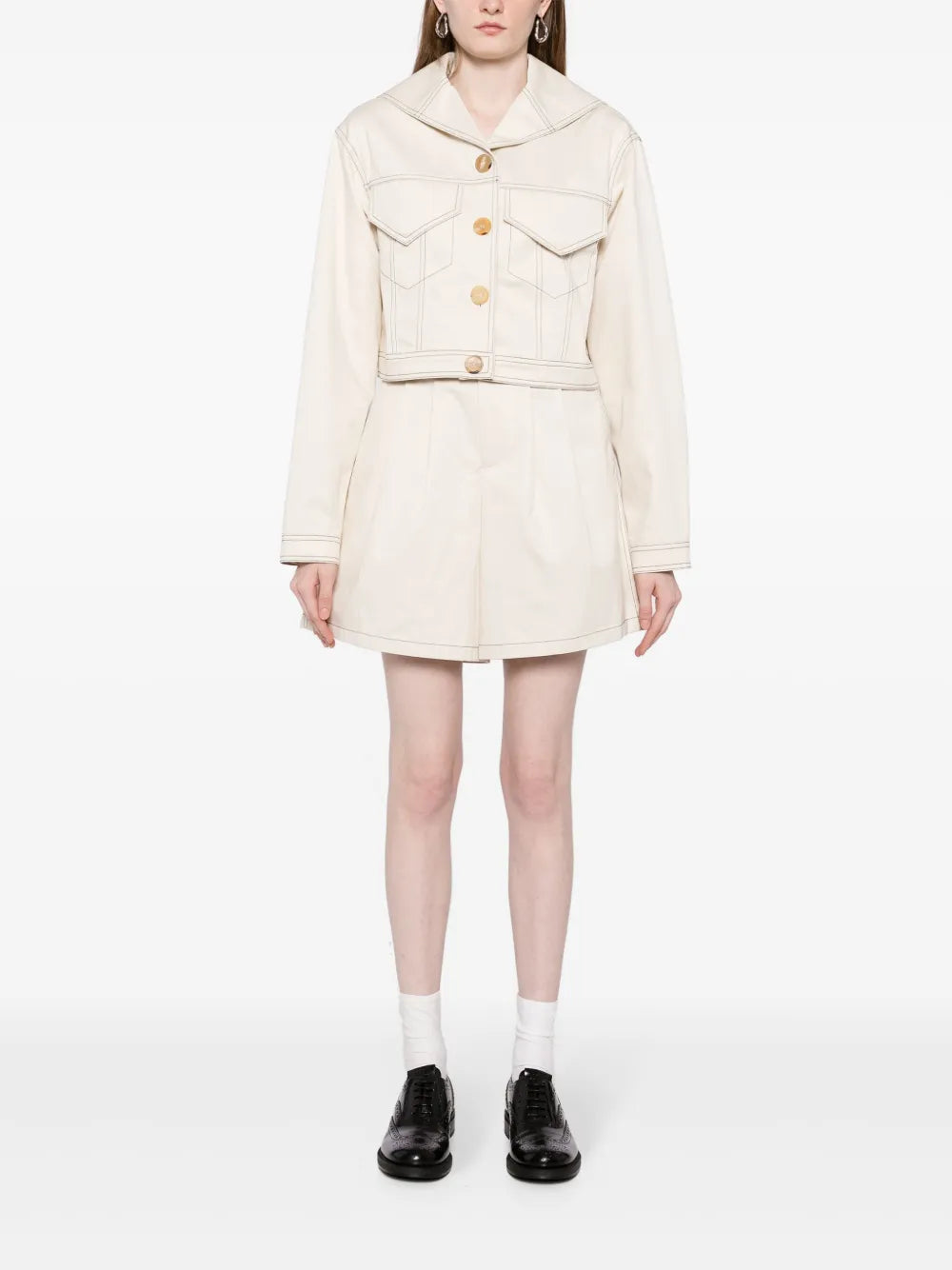 Contrast-Stitching Wide-Leg Cotton Shorts