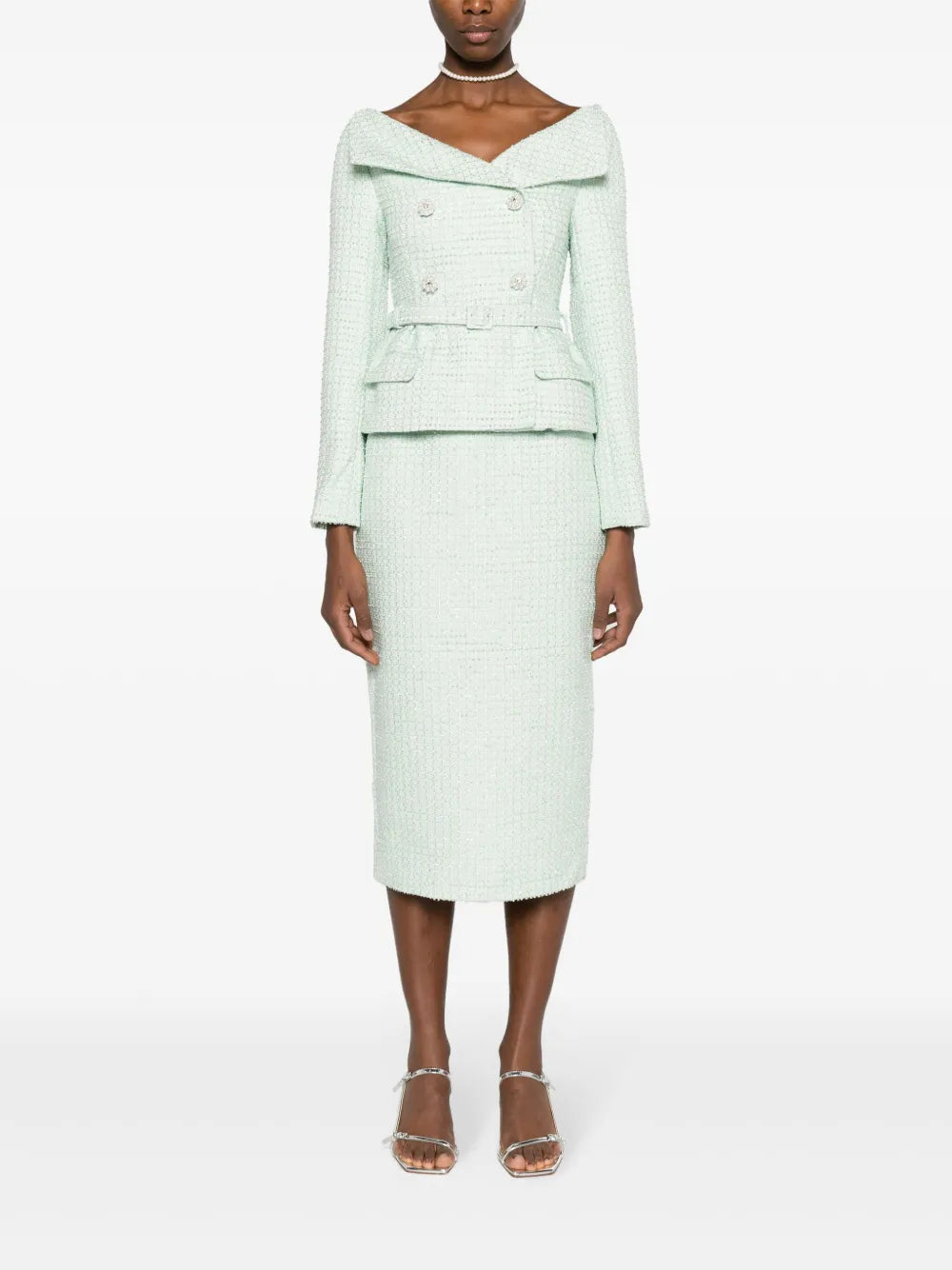 Double-Breasted Tweed Midi Dress