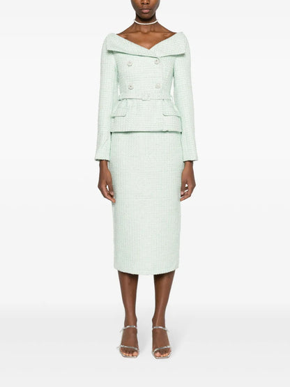 Double-Breasted Tweed Midi Dress