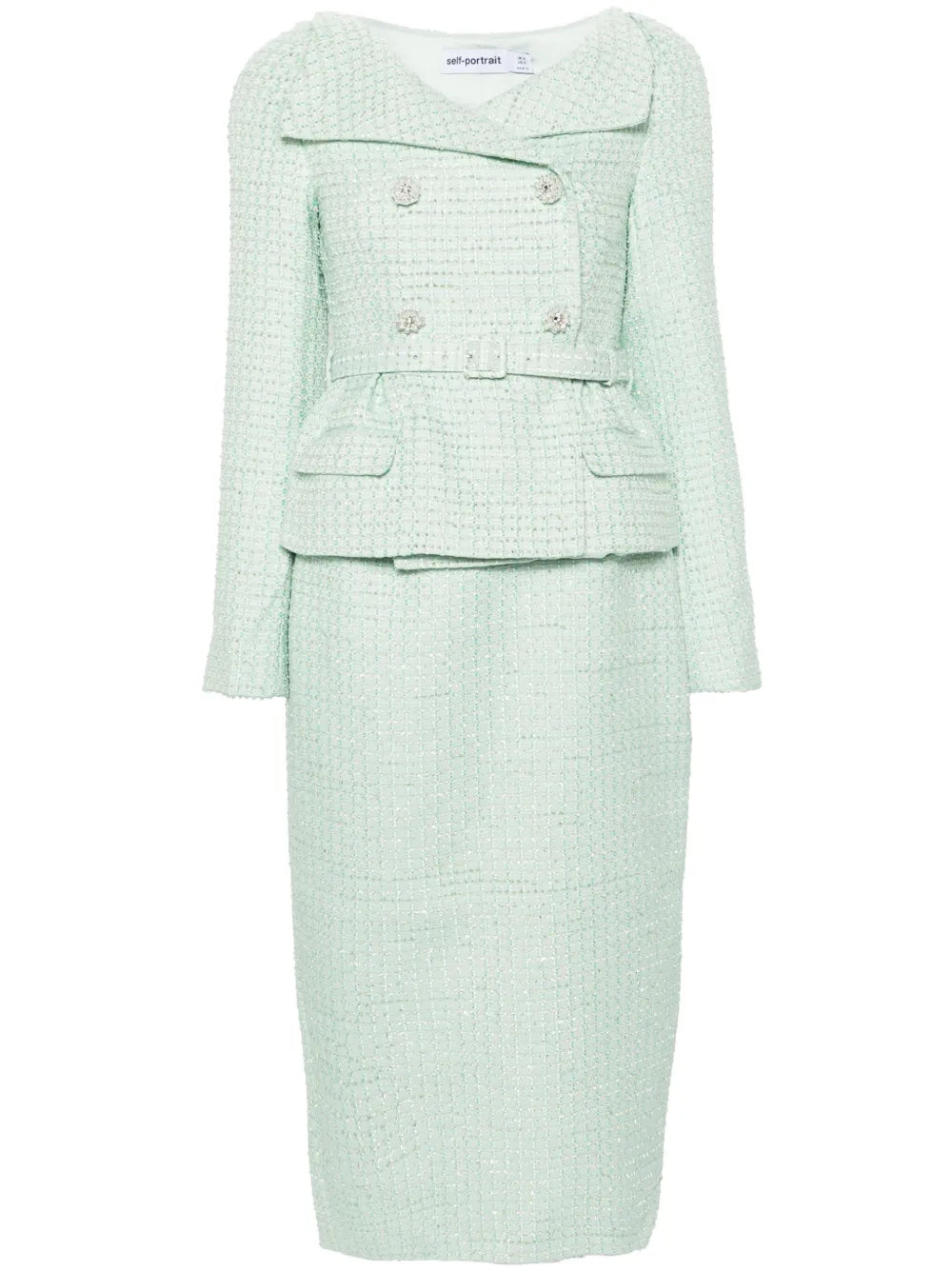 Double-Breasted Tweed Midi Dress