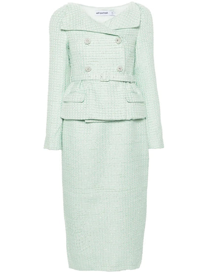 Double-Breasted Tweed Midi Dress