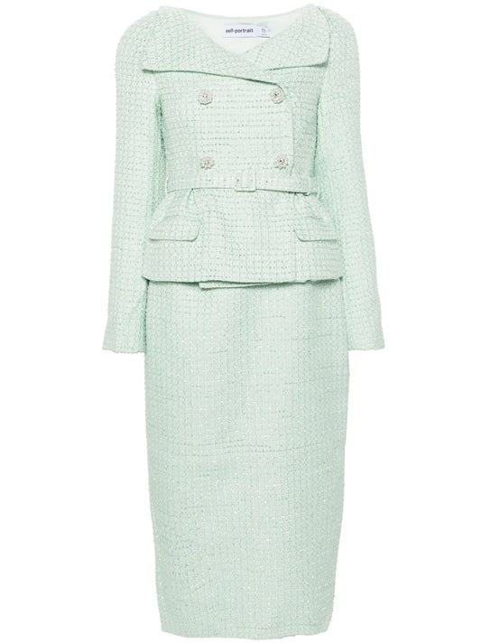 Double-Breasted Tweed Midi Dress