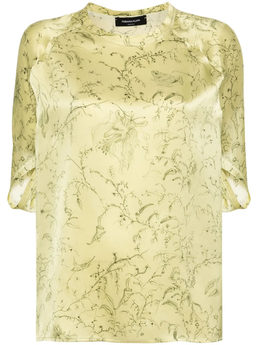 Graphic-Print Silk Blouse