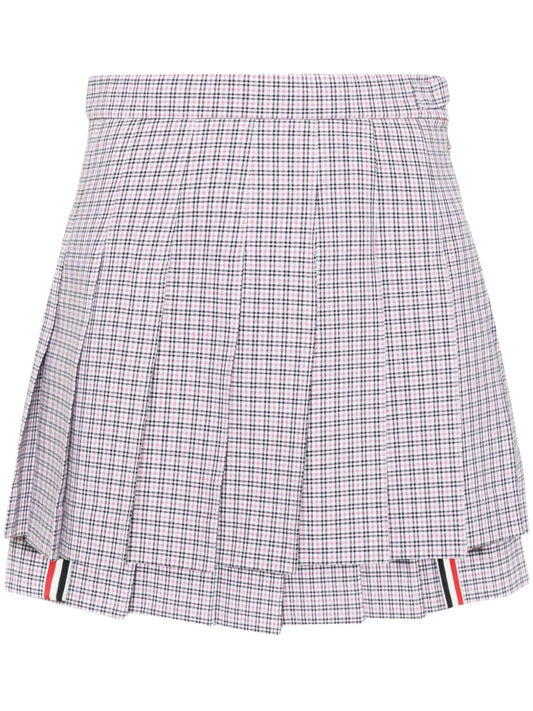 Check-Pattern Pleated Miniskirt