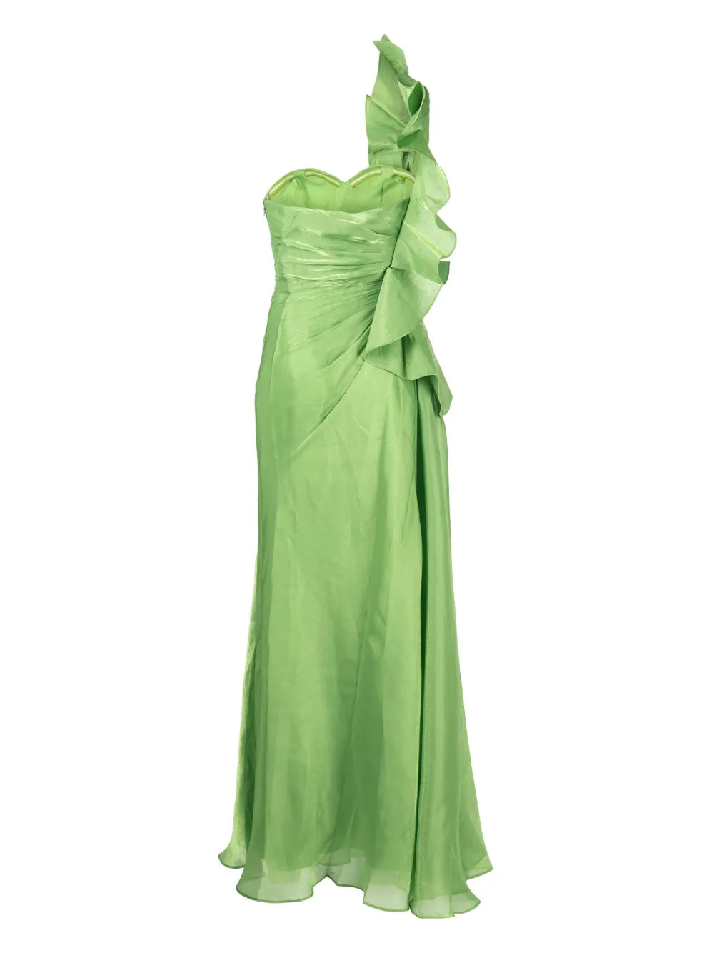 Leaf One-Shoulder Pleated Gown