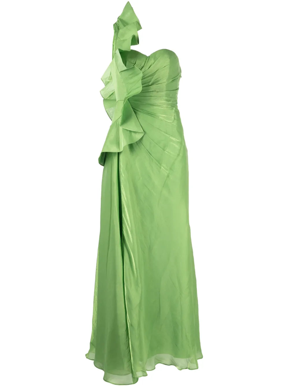 Leaf One-Shoulder Pleated Gown