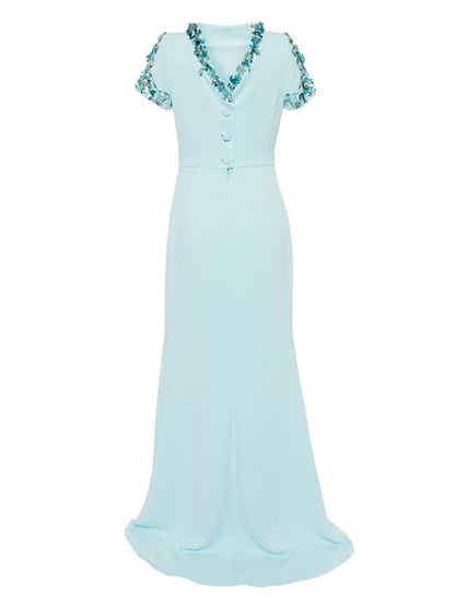 Bead-Embellished Boat-Neck Gown