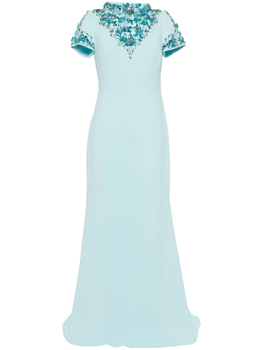 Bead-Embellished Boat-Neck Gown