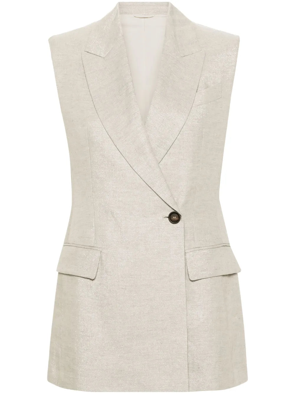 Metallic-Threading Sleeveless Blazer