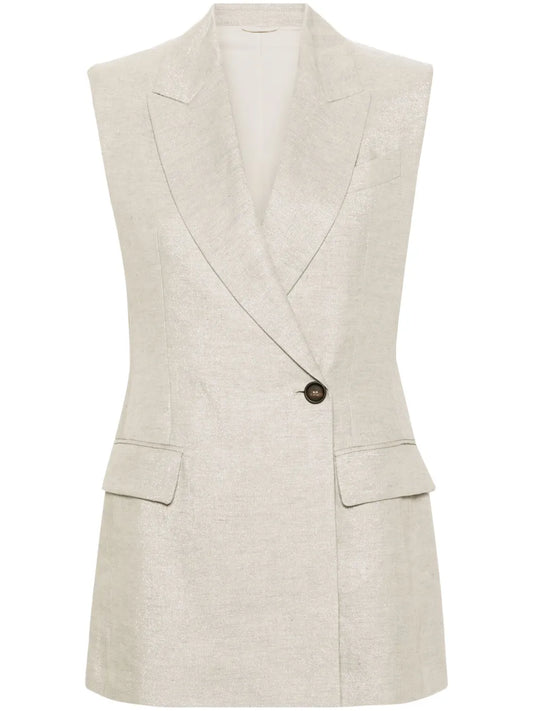 Metallic-Threading Sleeveless Blazer