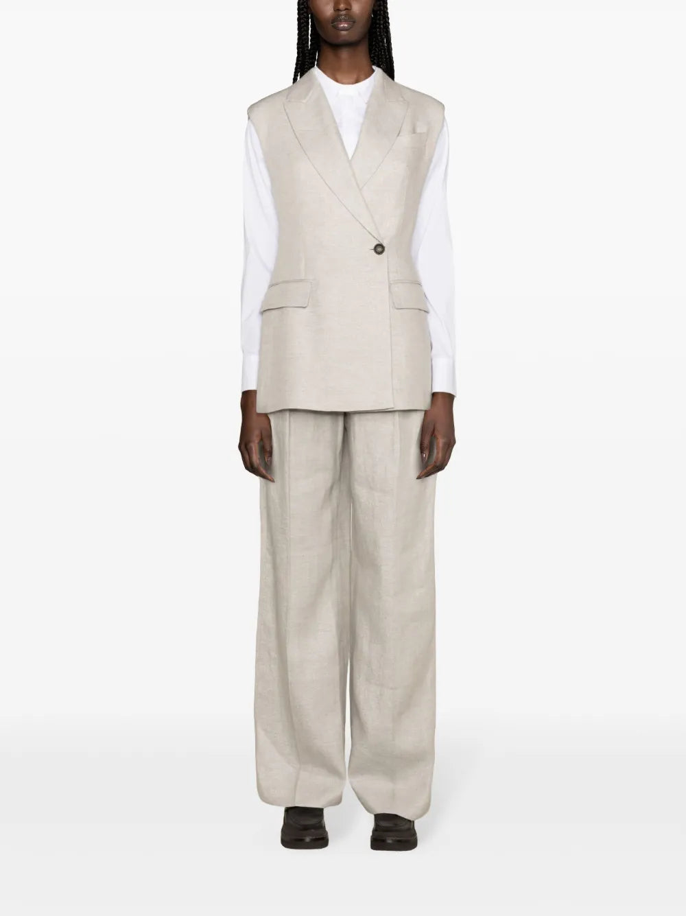Metallic-Threading Sleeveless Blazer
