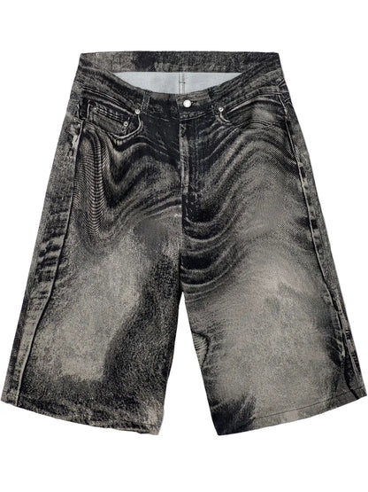 Abstract-Print Denim Shorts