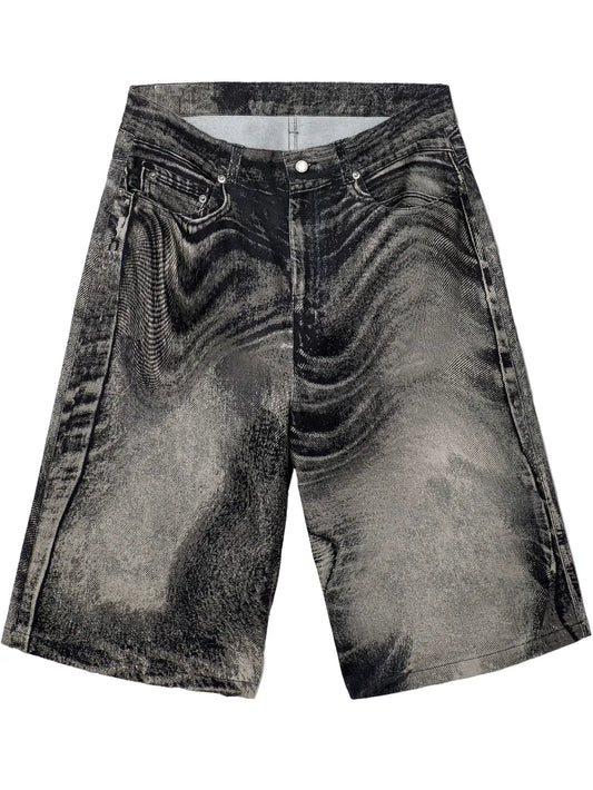 Abstract-Print Denim Shorts
