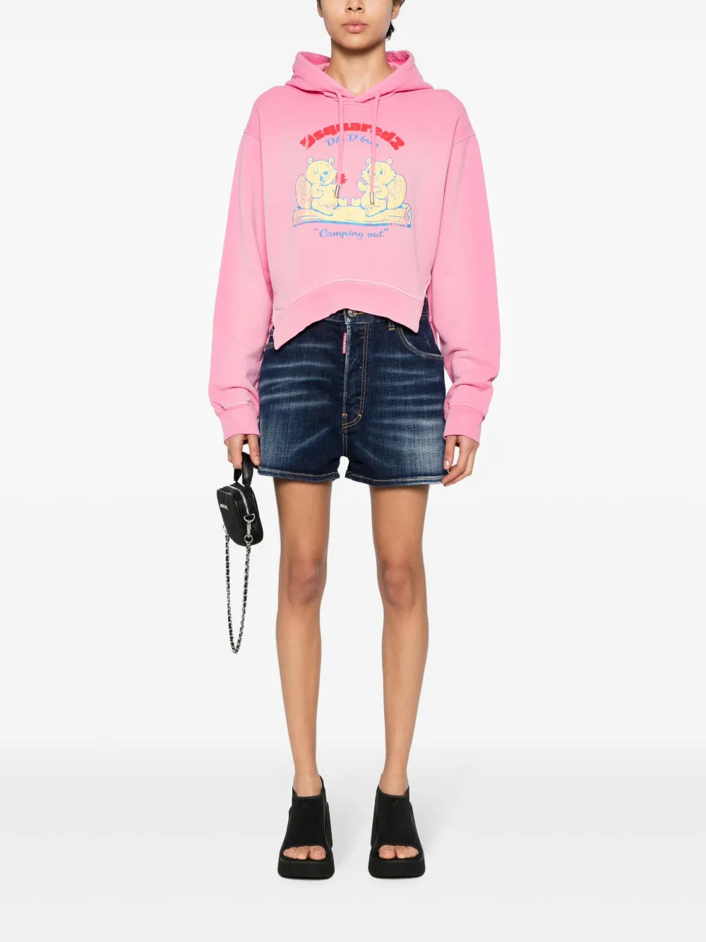 Graphic-Print Cropped Hoodie