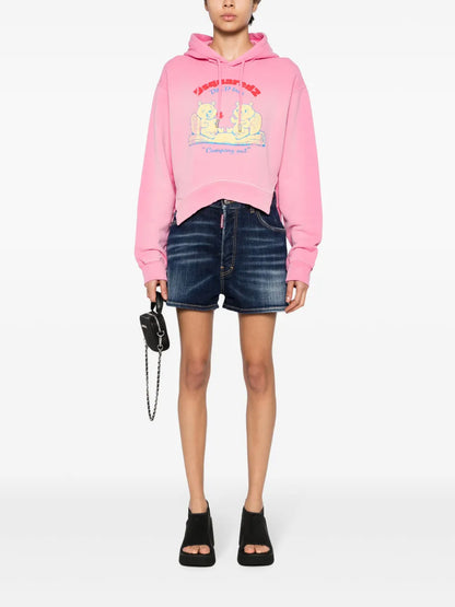 Graphic-Print Cropped Hoodie