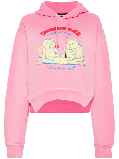 Graphic-Print Cropped Hoodie