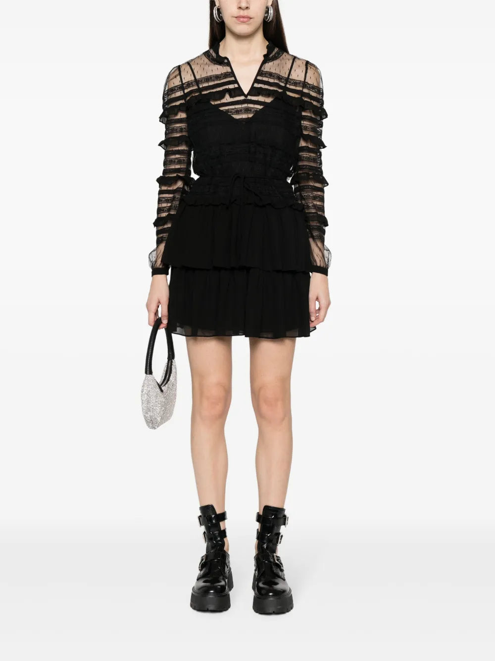 Ruffled Mesh Mini Dress