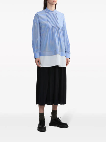 Pinstripe-Print Layered Cotton Dress