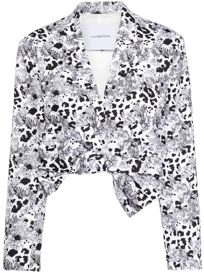 Bow Printed Cropped Jacket