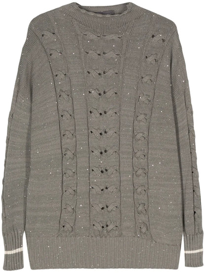Sequin-Embellished Cable-Knit Jumper