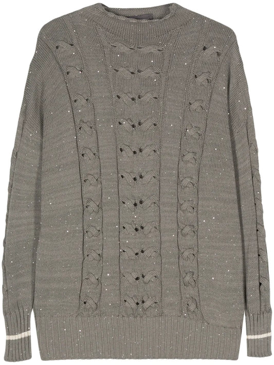 Sequin-Embellished Cable-Knit Jumper