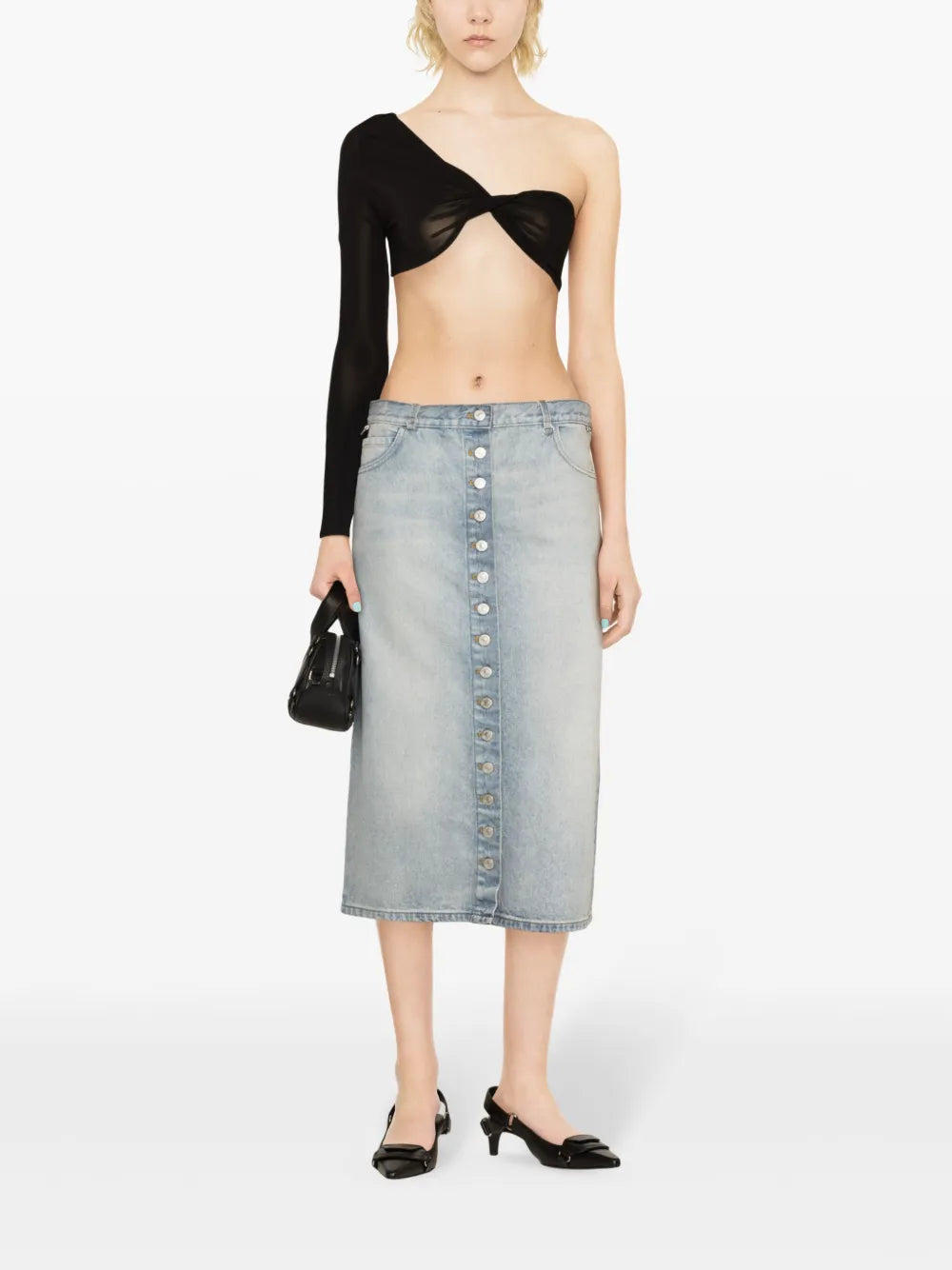 D-Rings Denim Midi Skirt