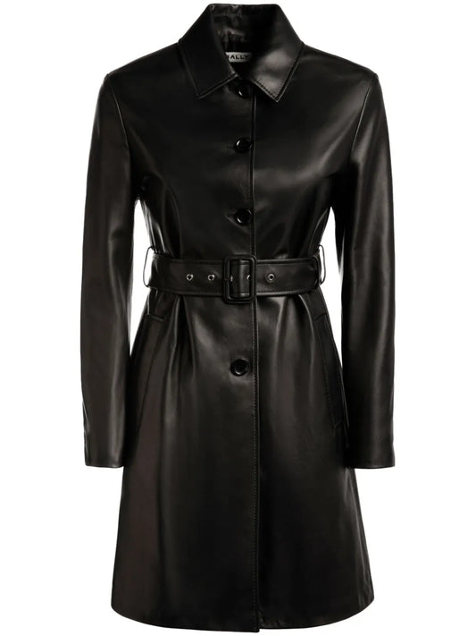 Belted Nappa-Leather Coat