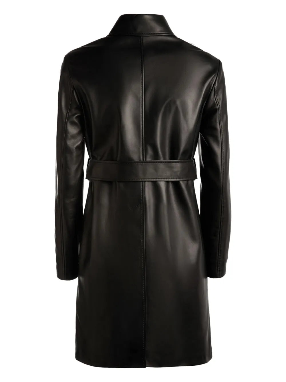 Belted Nappa-Leather Coat