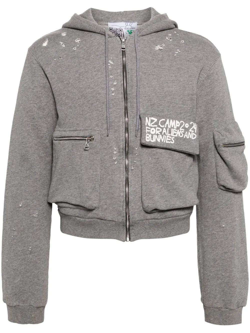 Distressed Logo-Print Hooded Jacket